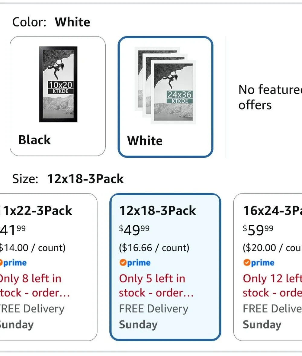 12x18 White Photo Frame Set of 3